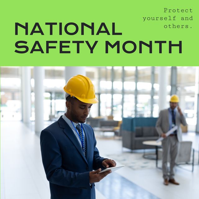 African American Engineer Using Tablet for National Safety Month - Download Free Stock Templates Pikwizard.com