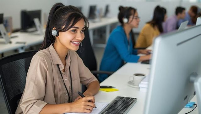 Female Customer Service Representative Taking Notes in Modern Office