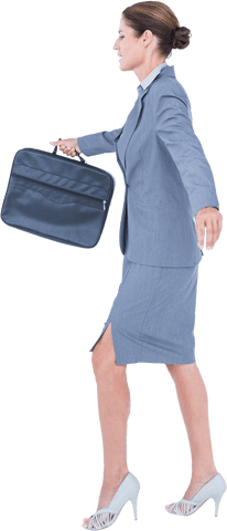 Transparent Businesswoman Walking with Briefcase in Blue Suit