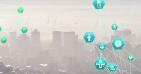 Global Medical Networking Over Hazy Cityscape - Download Free Stock Images Pikwizard.com