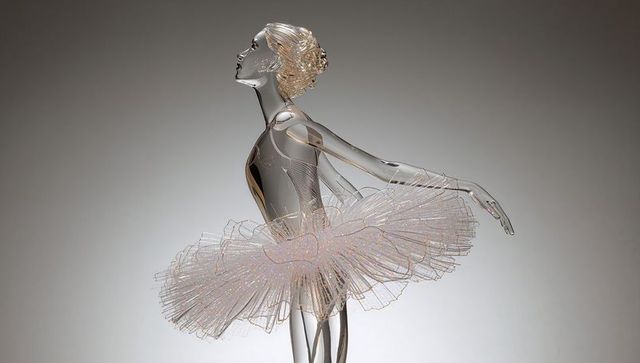 Reflective ballerina sculpture with wireframe tutu