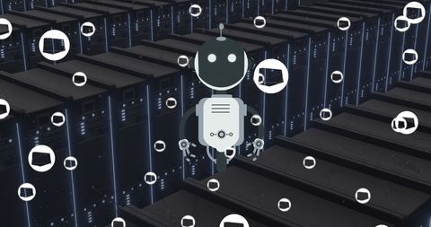 AI Chatbot Over Computer Servers with Digital Icons - Download Free Stock Images Pikwizard.com