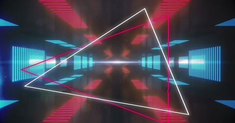 Neon triangles with digital glows in futuristic virtual space