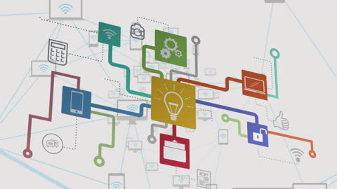 Abstract Network of Digital Connections and Technology Icons