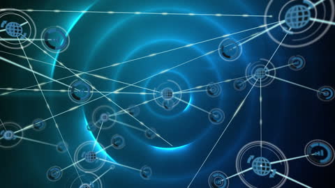 Abstract Digital Network with Interconnected Data Icons