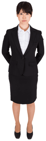 Transparent Asian Businesswoman Standing in Formal Attire