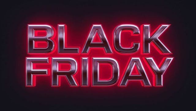 Black Friday Chrome Typography Glowing with Red Neon Outline on Dark Backdrop