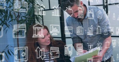 Innovative colleagues analyzing digital business development