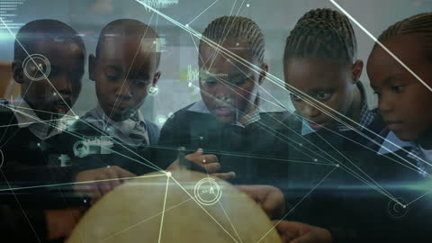 Curious Students Exploring a Digital Globe Model in Classroom