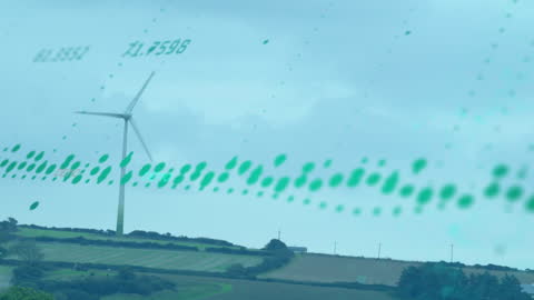 Futuristic Wind Farm Technology with Energy Data Visualization