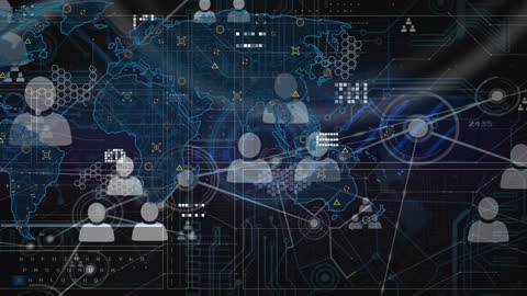 Global Network Connections and Digital World Map Futuristic Concept