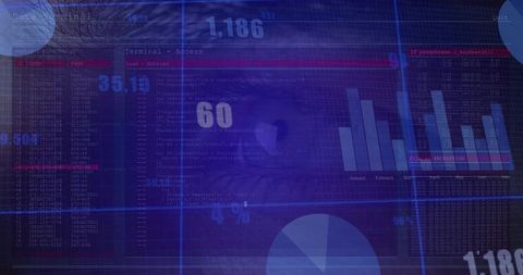 Blending Male Face with Glasses into Cybersecurity Dashboard Overlaying Data Readouts