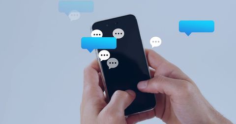 Person Using Smartphone with Floating Chat Icons - Download Free Stock Images Pikwizard.com