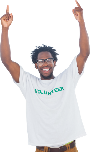 Cheerful Man Celebrating in Transparent Volunteer T-shirt - Download Free Stock Videos Pikwizard.com