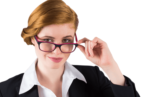 Confident Redhead Businesswoman with Transparent Glasses Gaze