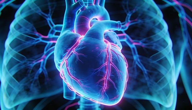 Luminous 3D Heart Showing Neon Coronary Vessels for Medical and Educational Visualization