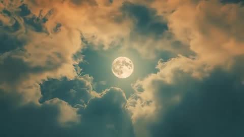 Adorned Moon with Clouds and Ethereal Night Sky Grace