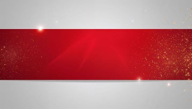 Shimmering red ribbon banner with gold glitter and lens flare for holiday design