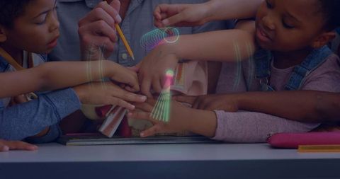 Guiding students exploring human head model with ar overlays in hands-on stem lesson
