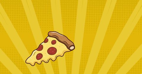 Cartoon Pizza Icon on Vibrant Yellow Burst Background