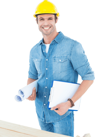 transparent image of smiling carpenter with tools and plans - Download Free Stock Videos Pikwizard.com