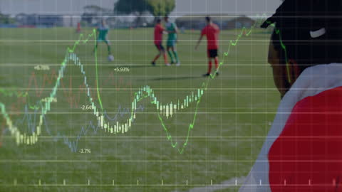 Stock Market Data Animating Over Soccer Game on Field