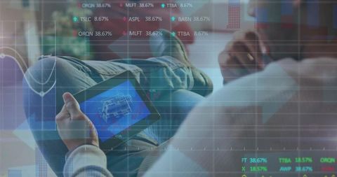 Man Analyzing 3D Building Blueprint on Tablet in Home Office