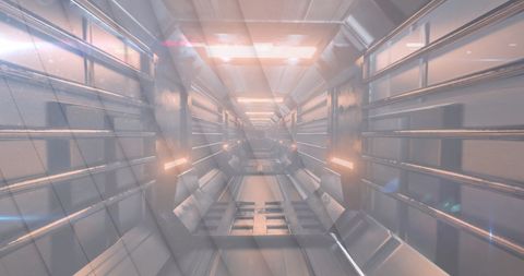 Futuristic Metal Tunnel with White Geometric Circles