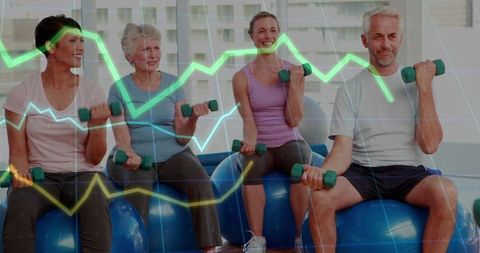 Mature adults engaging in group fitness on stability balls