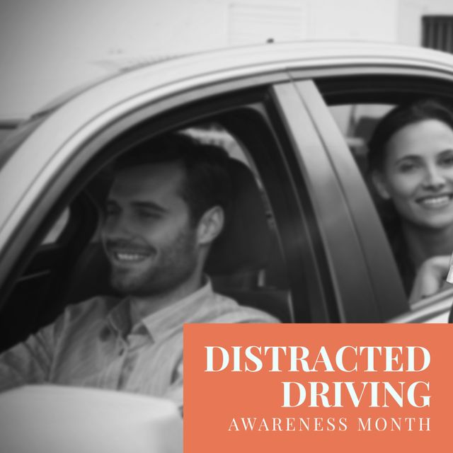 Distracted Driving Awareness Month Campaign with Happy Couple in Car - Download Free Stock Templates Pikwizard.com