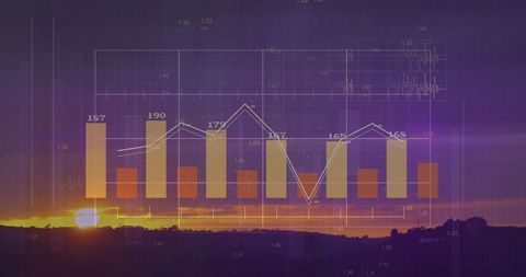 Financial Data Analysis with Graph Overlay on Scenic Sunrise
