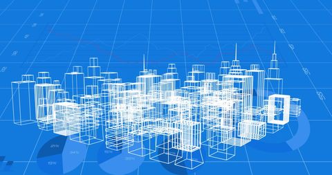 Futuristic Digital City with Data Overlay Background