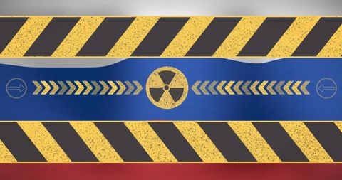 Radioactive warning over russian flag indicating geopolitical tensions