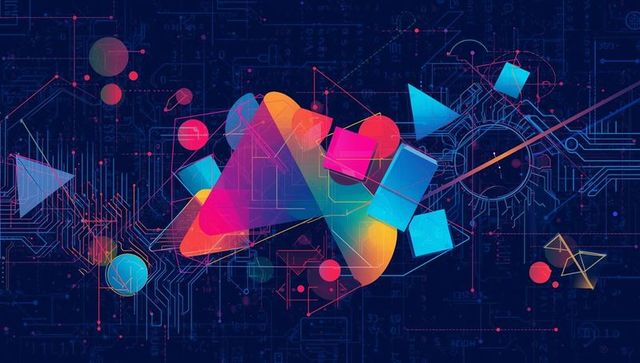 Futuristic geometric abstract digital interface with neon circuitry
