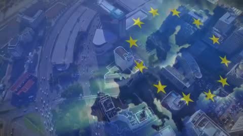 Waving EU Flag Overlapping Urban Cityscape Conveying Unity and Modern Connectivity