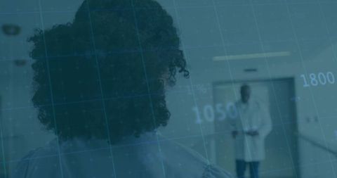 Doctor Approaching Patient in Hospital, Overlaid with Digital Grid