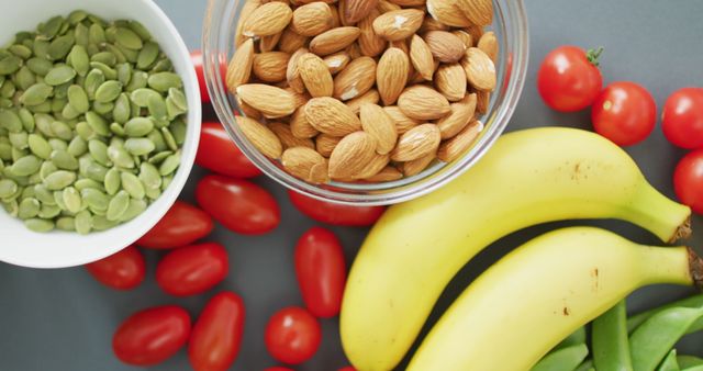 Healthy Snack Arrangement with Nuts, Fruits, and Vegetables - Download Free Stock Images Pikwizard.com