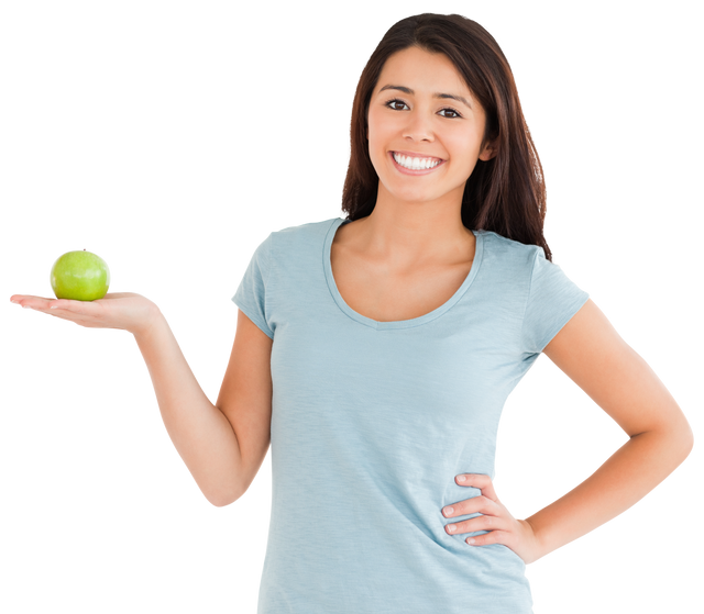 Smiling Woman Holding Green Apple Under Transparent Background - Download Free Stock Videos Pikwizard.com