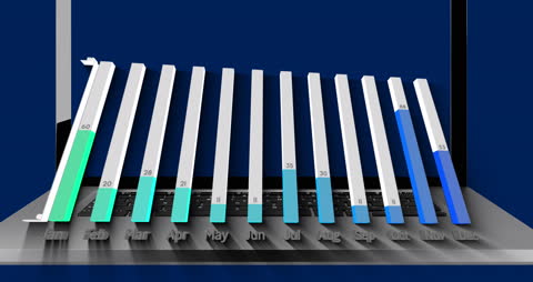 Futuristic 3D Data Bar Graph on Laptop Display