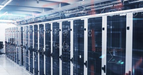 Mathematical Equations Over Server Cyber Network in Data Center - Download Free Stock Images Pikwizard.com