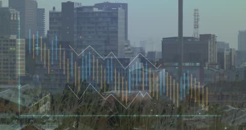 Economics Digital Graphs Overlay City Skyline