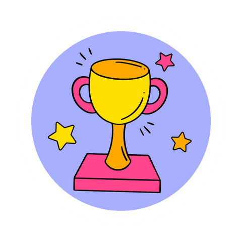 Transparent Gold Trophy with Stars on Pink Base Illustration