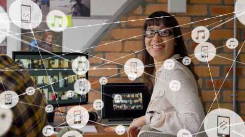 Businesswoman Embracing Technology with Multimedia Networking