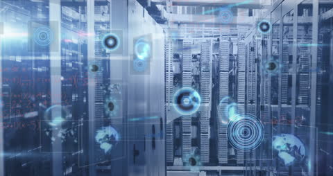 Digital Data Interfaces in Modern Server Room Animation