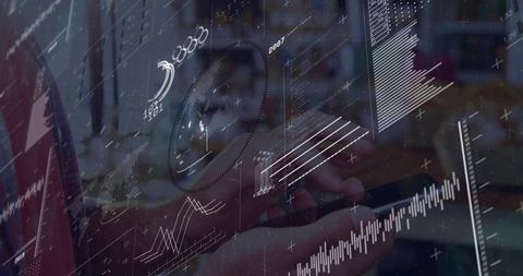 Tapping Mobile Device with Financial Data Overlay | Analyst Navigating Real-Time Dashboard