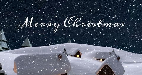 Snowy Village Landscape with Merry Christmas Message