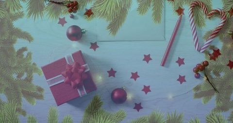 Festive Holiday Arrangement with Gift Box and Christmas Decor