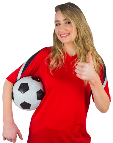 smiling woman holding soccer ball in red shirt on transparent background - Download Free Stock Videos Pikwizard.com