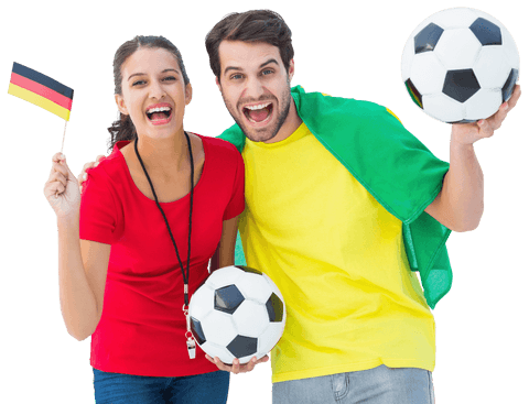 Energetic German Football Fans Holding Soccer Balls Transparent Background