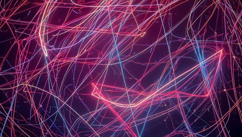 Weaving neon light trails in pink magenta cyan for futuristic digital design